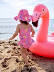 JoJo Maman Bébé Pink Flamingo Swimsuit with Integral Nappy - Image 4 of 6