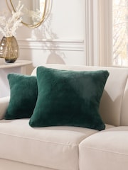 Green 50 x 50cm Plush Faux Fur Cushion - Image 1 of 5
