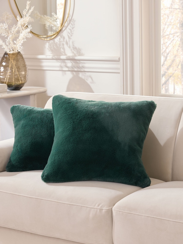 Green 50 x 50cm Plush Faux Fur Cushion - Image 1 of 5 Green 50 x 50cm Plush Faux Fur Cushion - Image 1 of 5