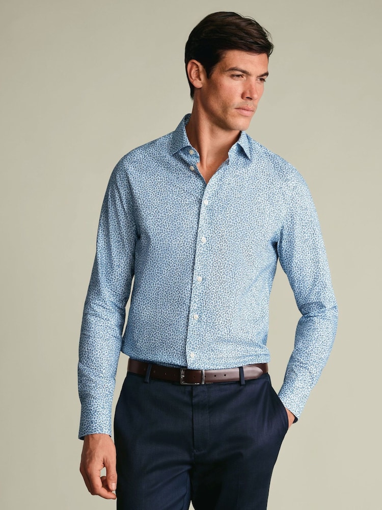 Charles Tyrwhitt Blue Non-Iron Stretch Floral Print Shirt - Image 1 of 7 Charles Tyrwhitt Blue Non-Iron Stretch Floral Print Shirt - Image 1 of 7