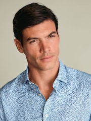 Charles Tyrwhitt Blue Non-Iron Stretch Floral Print Shirt - Image 3 of 7