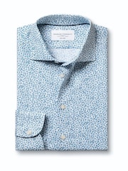Charles Tyrwhitt Blue Non-Iron Stretch Floral Print Shirt - Image 5 of 7