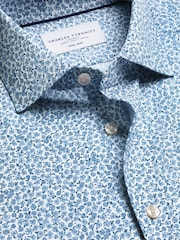 Charles Tyrwhitt Blue Non-Iron Stretch Floral Print Shirt - Image 6 of 7