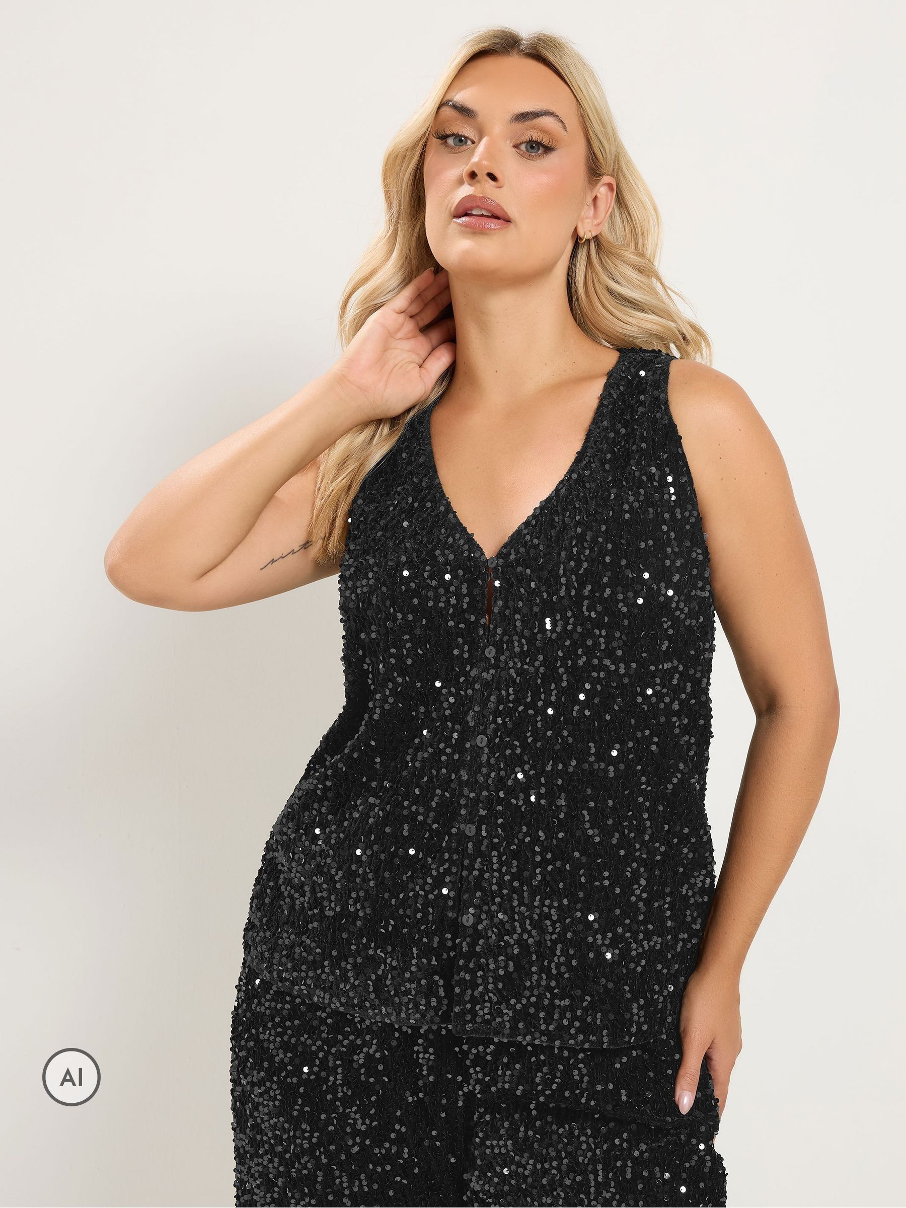 Yours Curve Women's Black Sequin Waistcoat - Image 7