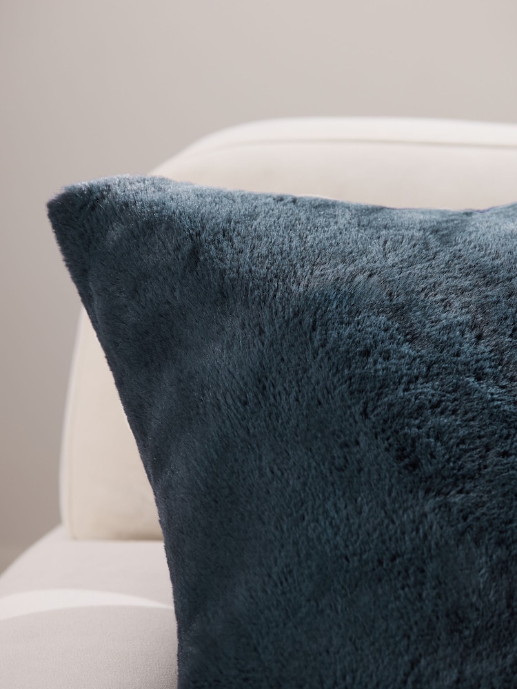 Blue 50 x 50cm Plush Faux Fur Cushion - Image 2 of 5
