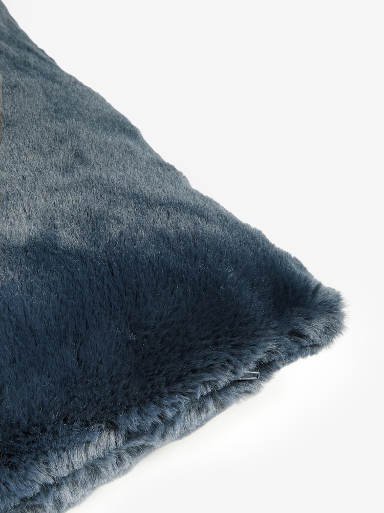 Blue 50 x 50cm Plush Faux Fur Cushion - Image 5 of 5