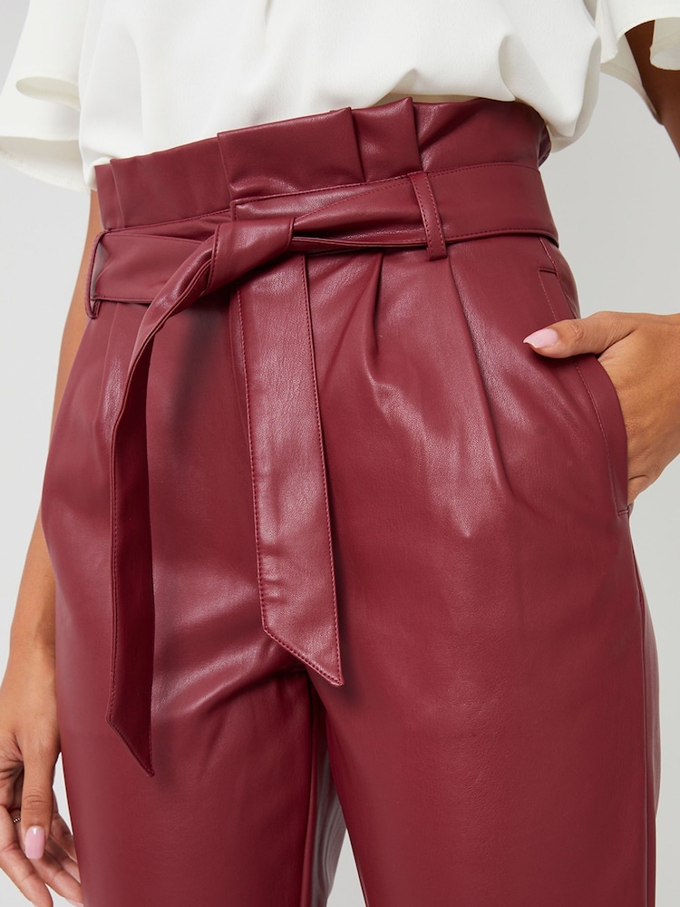 Roșu - Pantaloni conici din imitație de piele cu poliuretan și cordon în talie Threadbare - Imaginea 5 din 5