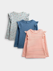 JoJo Maman Bébé Light Blue Heart Floral 3-Pack Frill Shoulder Tops - Image 1 of 10