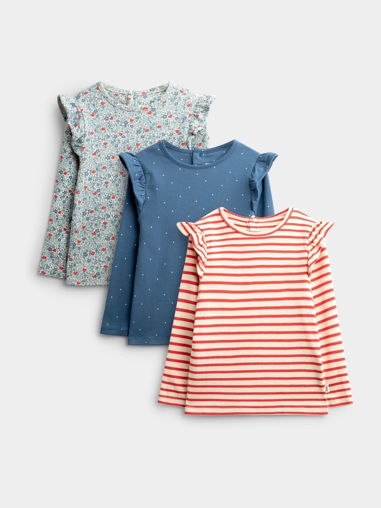 JoJo Maman Bébé Light Blue Heart Floral 3-Pack Frill Shoulder Tops - Image 1 of 10 JoJo Maman Bébé Light Blue Heart Floral 3-Pack Frill Shoulder Tops - Image 1 of 10