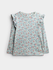 JoJo Maman Bébé Light Blue Heart Floral 3-Pack Frill Shoulder Tops - Image 2 of 10