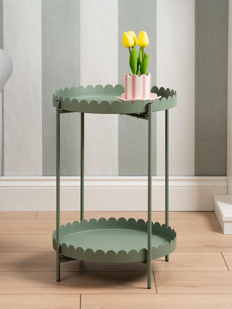 Scottish Everlastings Ltd Green Greige Round Scallop Table - Image 1 of 4 Scottish Everlastings Ltd Green Greige Round Scallop Table - Image 1 of 4