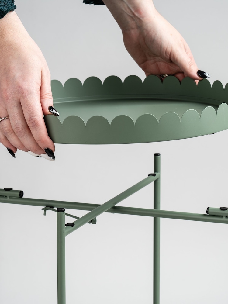 Scottish Everlastings Ltd Green Greige Round Scallop Table - Image 2 of 4 Scottish Everlastings Ltd Green Greige Round Scallop Table - Image 2 of 4