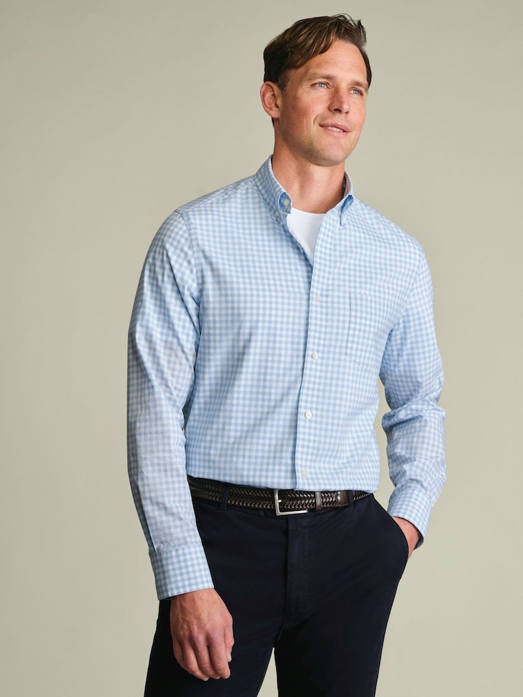 Charles Tyrwhitt Blue Check Strech Washed Poplin Shirt - Image 1 of 6