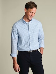Charles Tyrwhitt Blue Check Strech Washed Poplin Shirt - Image 4 of 6