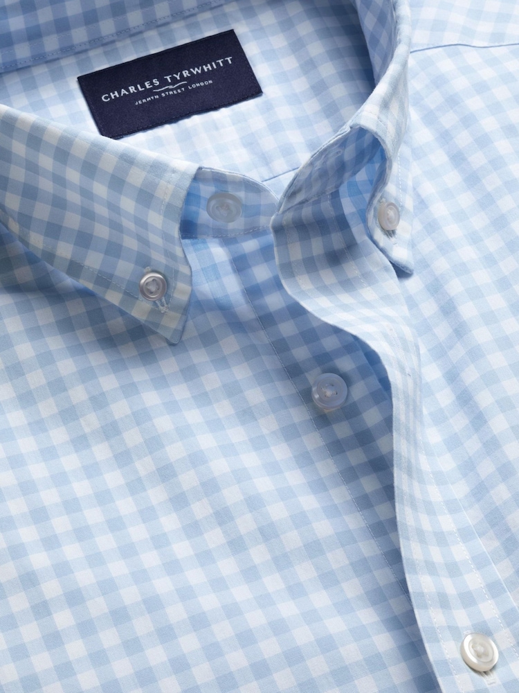 Charles Tyrwhitt Blue Check Strech Washed Poplin Shirt - Image 6 of 6