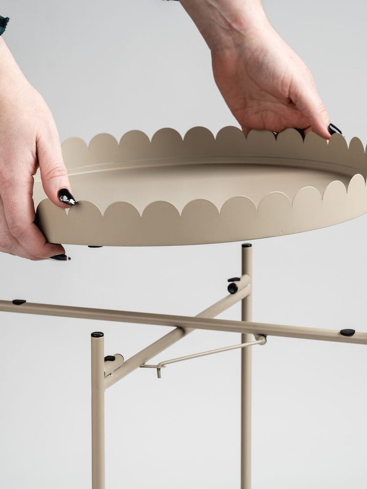 Scottish Everlastings Ltd Cream Greige Round Scallop Table - Image 2 of 4 Scottish Everlastings Ltd Cream Greige Round Scallop Table - Image 2 of 4