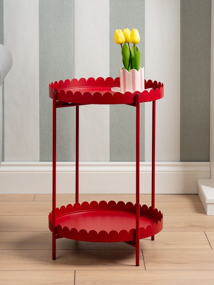 Scottish Everlastings Ltd Red Greige Round Scallop Table - Image 1 of 4 Scottish Everlastings Ltd Red Greige Round Scallop Table - Image 1 of 4
