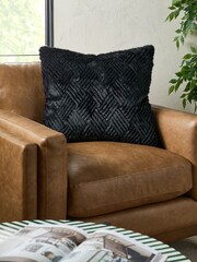 Black 59 x 59cm Basset Embossed Faux Fur Cushion - Image 1 of 4