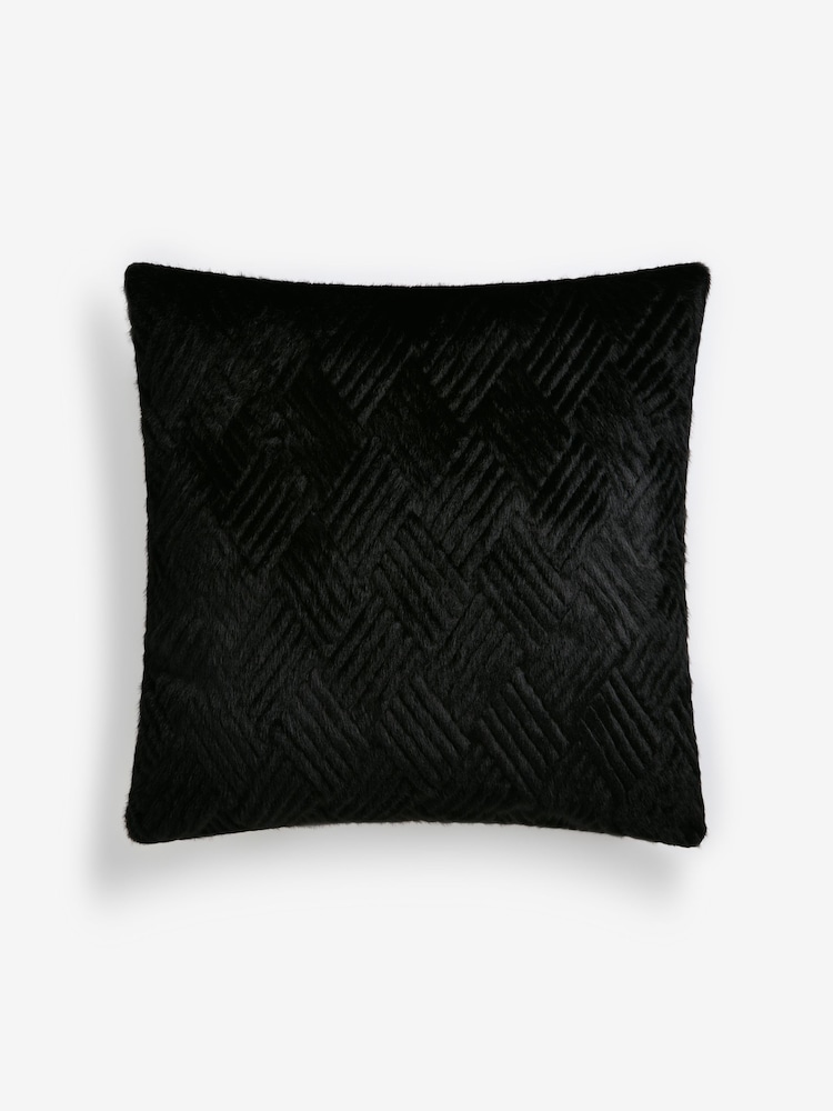 Black 59 x 59cm Basset Embossed Faux Fur Cushion - Image 2 of 4