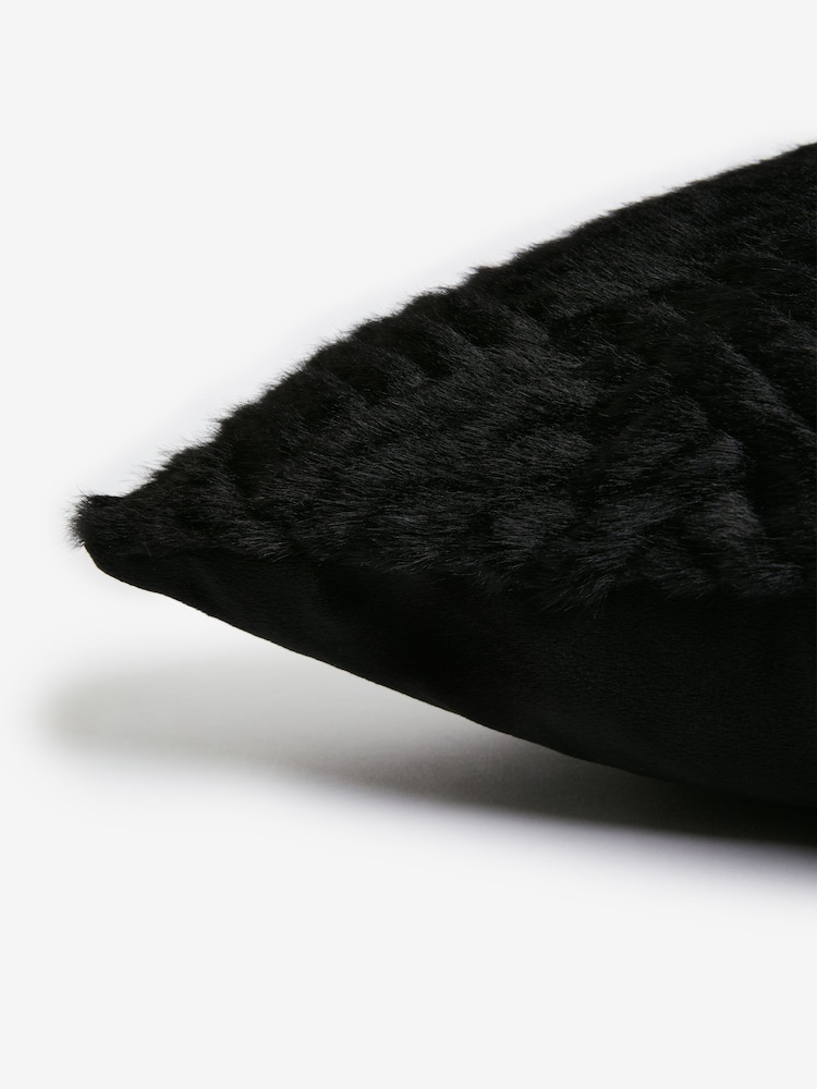 Black 59 x 59cm Basset Embossed Faux Fur Cushion - Image 4 of 4