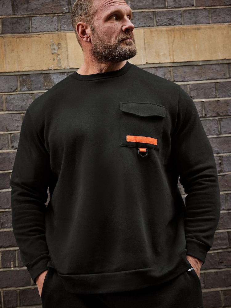 BadRhino Big & Tall Black Crew Neck Sweatshirt With Pocket - Image 1 of 4