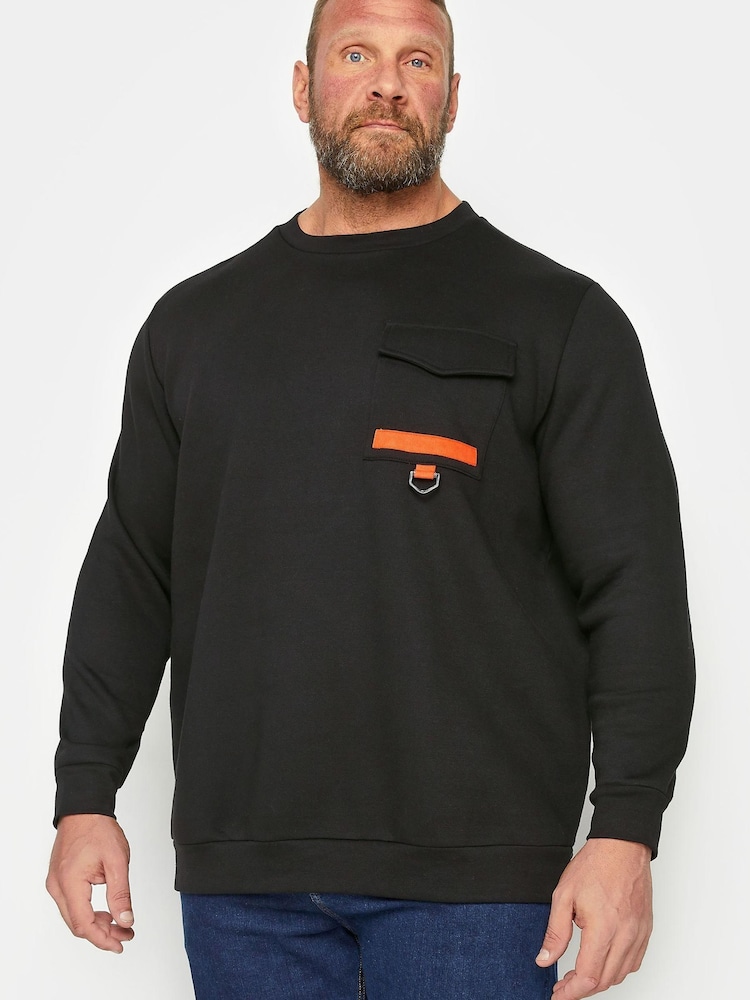BadRhino Big & Tall Black Crew Neck Sweatshirt With Pocket - Image 2 of 4