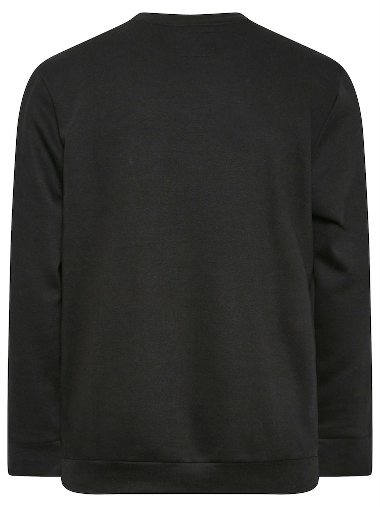 BadRhino Big & Tall Black Crew Neck Sweatshirt With Pocket - Image 4 of 4