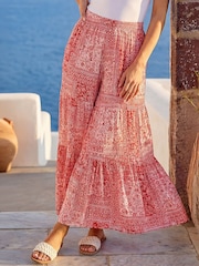 Roman Red Tile Tiered Palazzo Trousers - Image 1 of 4