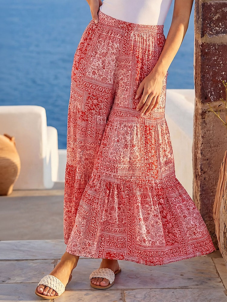 Roman Red Tile Tiered Palazzo Trousers - Image 1 of 4 Roman Red Tile Tiered Palazzo Trousers - Image 1 of 4
