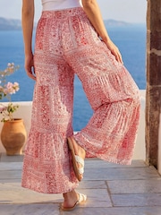 Roman Red Tile Tiered Palazzo Trousers - Image 3 of 4