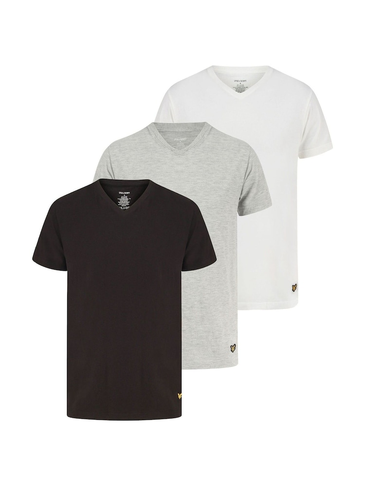 Lyle & Scott Black/White/Grey V-Neck Lounge T-Shirts 3 Pack - Image 1 of 6
