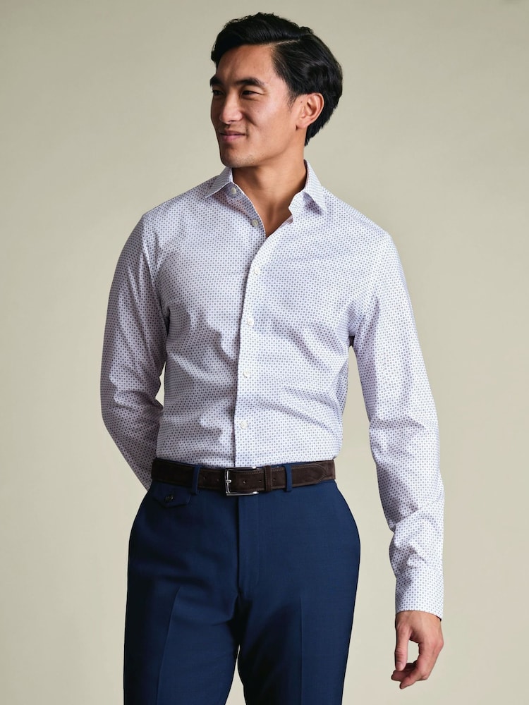 Charles Tyrwhitt Purple Non-Iron Stretch Geometric Print Shirt - Image 1 of 7