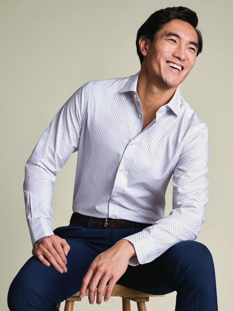 Charles Tyrwhitt Purple Non-Iron Stretch Geometric Print Shirt - Image 2 of 7