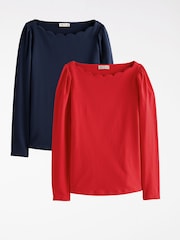 Mornarsko plava i crvena - Love & Roses Scallop Top sa dugim rukavima - Slika 1 od 7