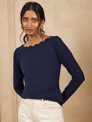 Mornarsko plava i crvena - Love & Roses Scallop Top sa dugim rukavima - Slika 3 od 7