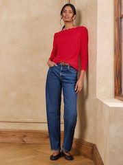 Mornarsko plava i crvena - Love & Roses Scallop Top sa dugim rukavima - Slika 4 od 7