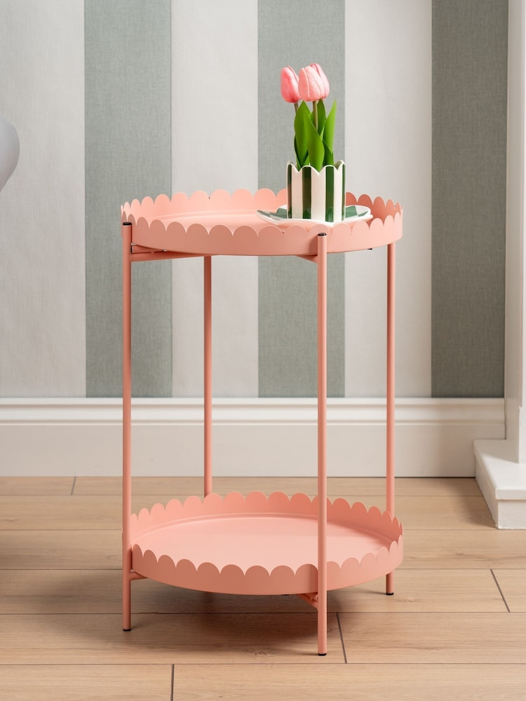 Scottish Everlastings Ltd Pink Greige Round Scallop Table - Image 1 of 4 Scottish Everlastings Ltd Pink Greige Round Scallop Table - Image 1 of 4