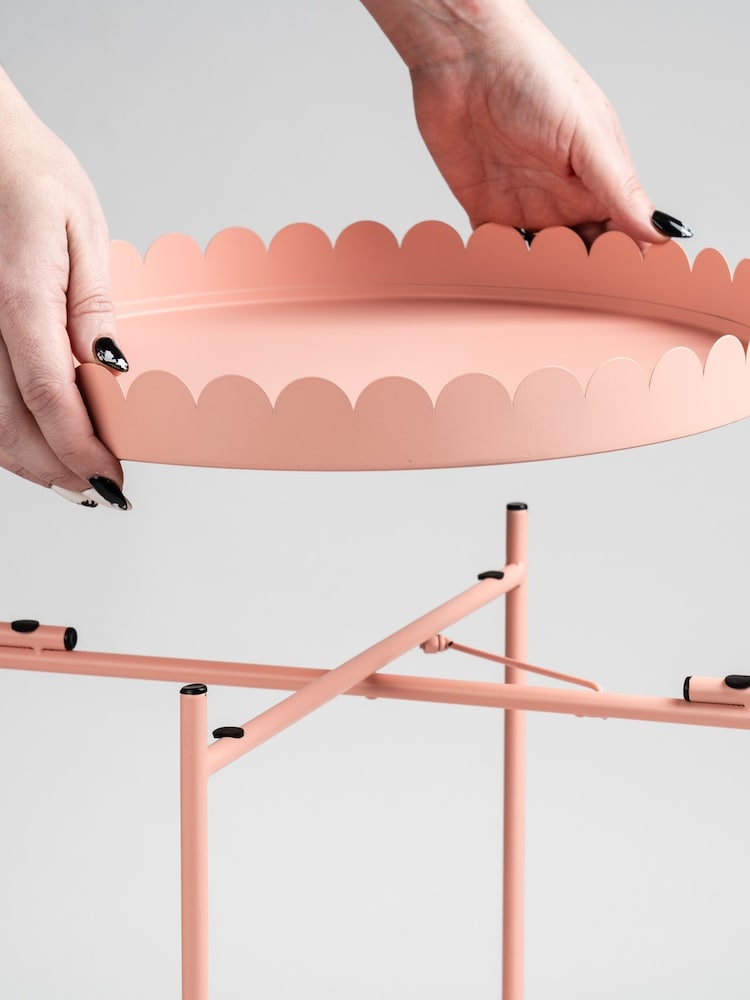Scottish Everlastings Ltd Pink Greige Round Scallop Table - Image 2 of 4 Scottish Everlastings Ltd Pink Greige Round Scallop Table - Image 2 of 4
