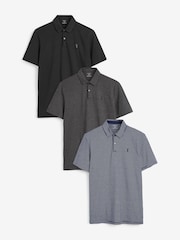 Blue/Charcoal/Black Regular Fit Short Sleeve Jersey Polo Shirts 3 Pack - Image 1 of 9