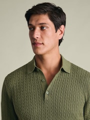 Charles Tyrwhitt Green Cotton cable knit polo - Image 3 of 6