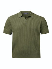 Charles Tyrwhitt Green Cotton cable knit polo - Image 4 of 6