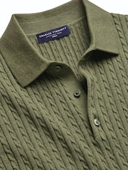 Charles Tyrwhitt Green Cotton cable knit polo - Image 5 of 6