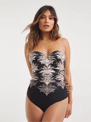 Joanna Hope Palm Print Bandeau Underwired Black Swimsuit - Image 1 of 4