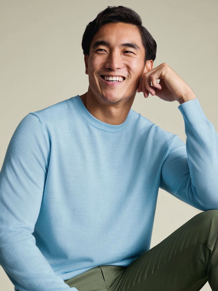 Charles Tyrwhitt Blue Merino Crew Neck Jumper - Image 2 of 6