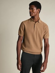 Charles Tyrwhitt Yellow Cotton Stripe Knit Polo Shirt - Image 1 of 6