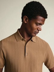 Charles Tyrwhitt Yellow Cotton Stripe Knit Polo Shirt - Image 2 of 6