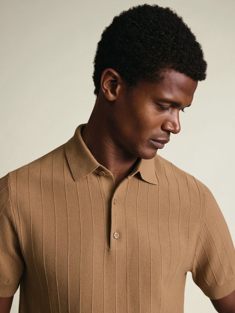 Charles Tyrwhitt Yellow Cotton Stripe Knit Polo Shirt - Image 2 of 6