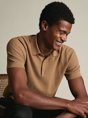 Charles Tyrwhitt Yellow Cotton Stripe Knit Polo Shirt - Image 3 of 6