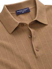 Charles Tyrwhitt Yellow Cotton Stripe Knit Polo Shirt - Image 5 of 6