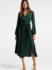 Forever New Green Marilyn Satin Wrap Midi Dress - Image 1 of 5